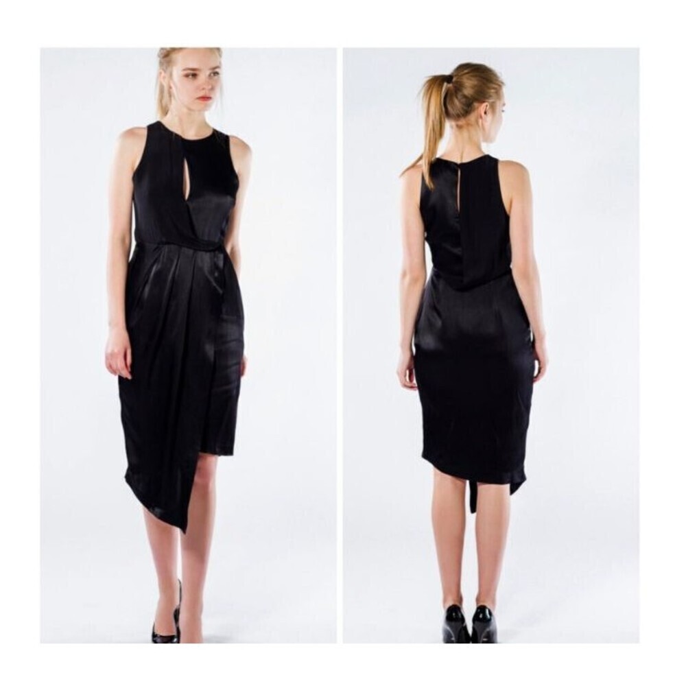 Revolve Elliatt Black Ascent Asymmetrical Satin Keyhole Draped Dress‎ Small